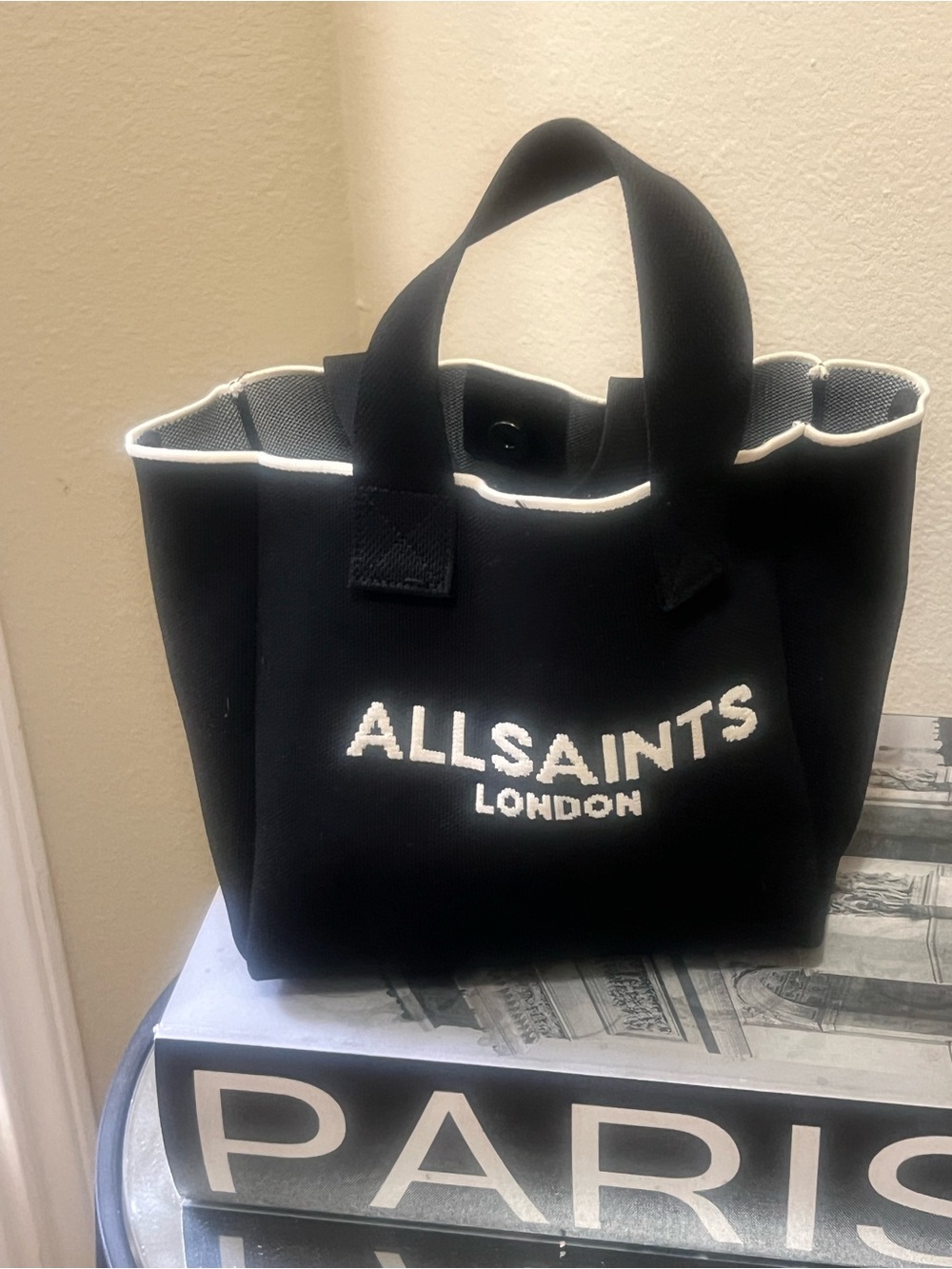 AllSaints Black Tote with White Trim